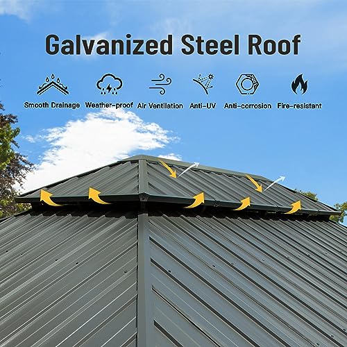 Domi Hardtop Gazebo 12x18FT, Aluminum Metal Gazebo with Galvanized Steel Double Roof Canopy, Curtain and Netting, Permanent Gazebo Pavilion for Patio, Backyard, Deck and Lawn, Grey domi outdoor living