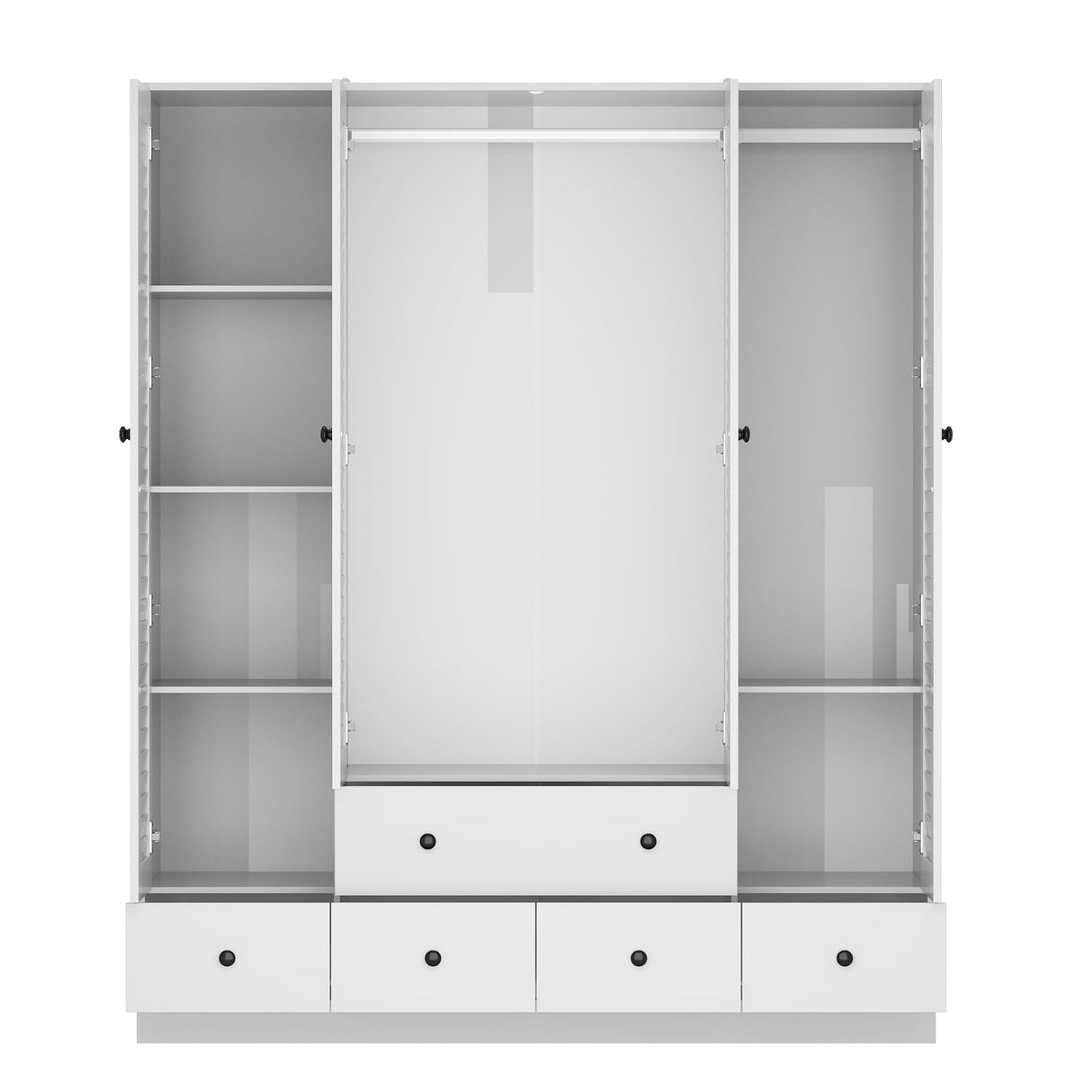 AGOTENI Armoire Wardrobe Closet with 4 Shutter Doors & 2 Hanging Rods, Wood Clothing Storage Cabinet with 5 Drawers & Shelves for Bedroom, White, 19.1" D x 59.1" W x 70.5" H AGOTENI