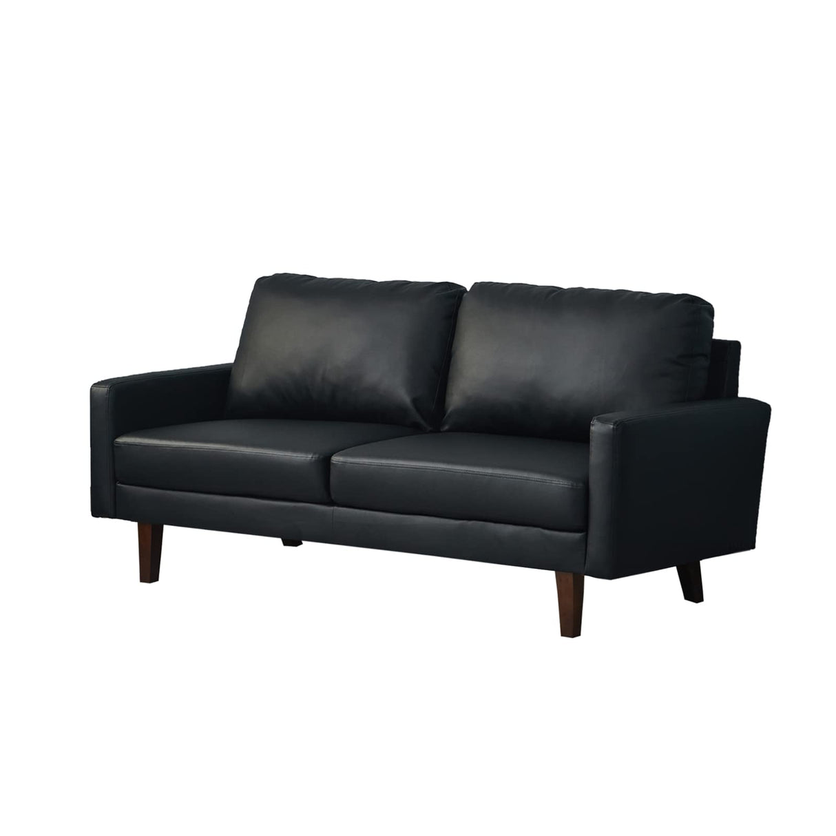 INSTORY Leather Sofa Modern Couch with Wooden Legs for Living Room, Office - Black INSTORY