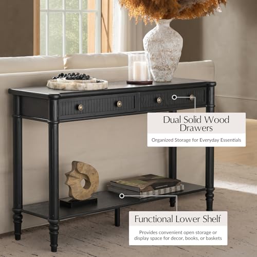 HULALA HOME Mid Century Modern Console Table with Natural Wood Grain, Fluted Entryway Table with 2 Drawers & Lower Shelf, 47.2" W x 13.78" D x 30" H(Black) HULALA HOME