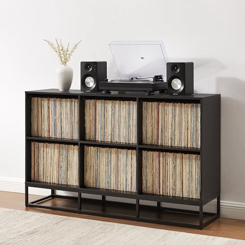 Crosley Furniture Enzo 6 Cube Record Storage Media Player Stand, Vinyl Records Holder, Black Crosley Furniture
