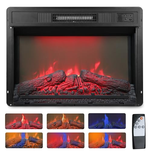 Royalcraft 23 Inch Electric Fireplace Insert for TV Stand, Recessed Mounted Fireplace Heater with 3D Multicolor Flames and Timer, 1400W Free Standing Heater with Remote Control, Low Noise, Black RoyalCraft