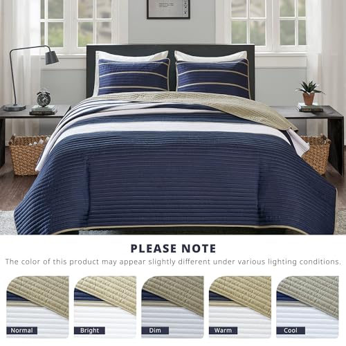 Comfort Spaces Quilt Set Trendy Casual Fun, Vibrant Color Design, Hypoallergenic All Season, Lightweight Coverlet Bedspread Cozy Kids Bedding & Sham Twin/Twin XL Verone White Blue Stripe 2 Piece Comfort Spaces