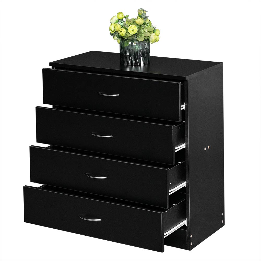 Karl home Black 4 Drawer Dresser for Bedroom, Modern Nightstand Storage Chest of Drawer, Wooden Side Table End Table, Living Room, Reception Room Karl home