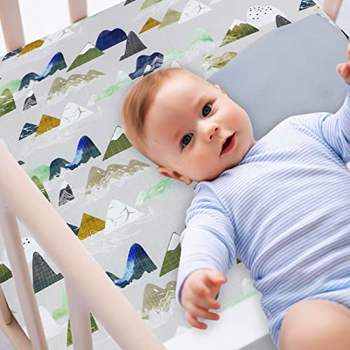 TANOFAR 4 Piece Crib Bedding Set for Boys, Infant & Toddler Nursery Bed Set with Crib Skirt, Quilt, Crib Sheet and Diaper Stacke, Standard Size Soft Baby Bed Set (Grey Mountain) TANOFAR