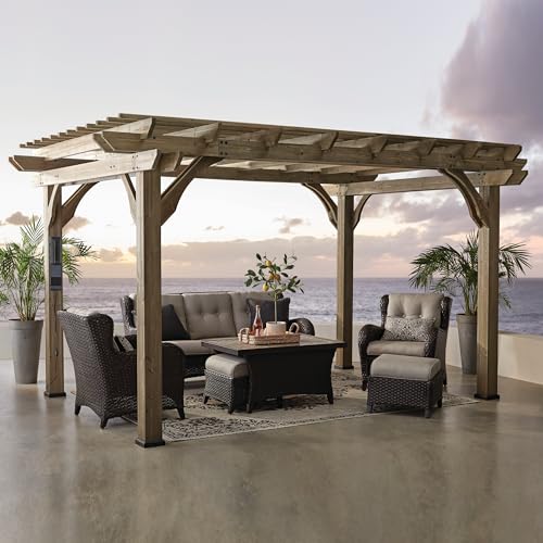 Backyard Discovery Somerville 14 x 10 All Cedar Pergola, Durable, Quality Supported Structure, Snow and Wind Supported, Rot Resistant, Electrical Outlet with USB, Deck, Garden, Patio Backyard Discovery