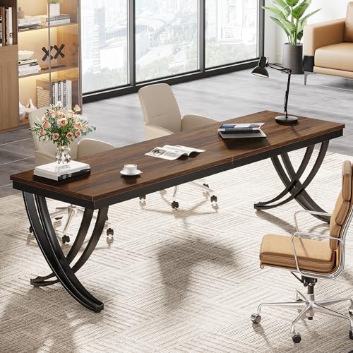 LITTLE TREE 2 Person Computer Desk,78.7-Inch Extra Long Desk,Large Double Writing Desk for Home Office Stidy, Black Rustic Brown LITTLE TREE