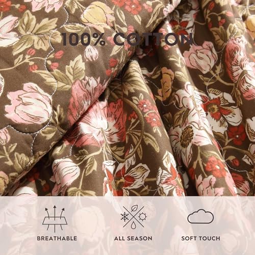 Laura Ashley - Twin Quilt Set, Reversible Cotton Bedding with Matching Sham, Lightweight Home Decor for All Seasons (Marta Brown, Twin) Laura Ashley