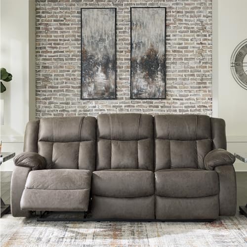 Signature Design by Ashley First Base Contemporary Faux Leather Manual Reclining Sofa, Gray Signature Design by Ashley