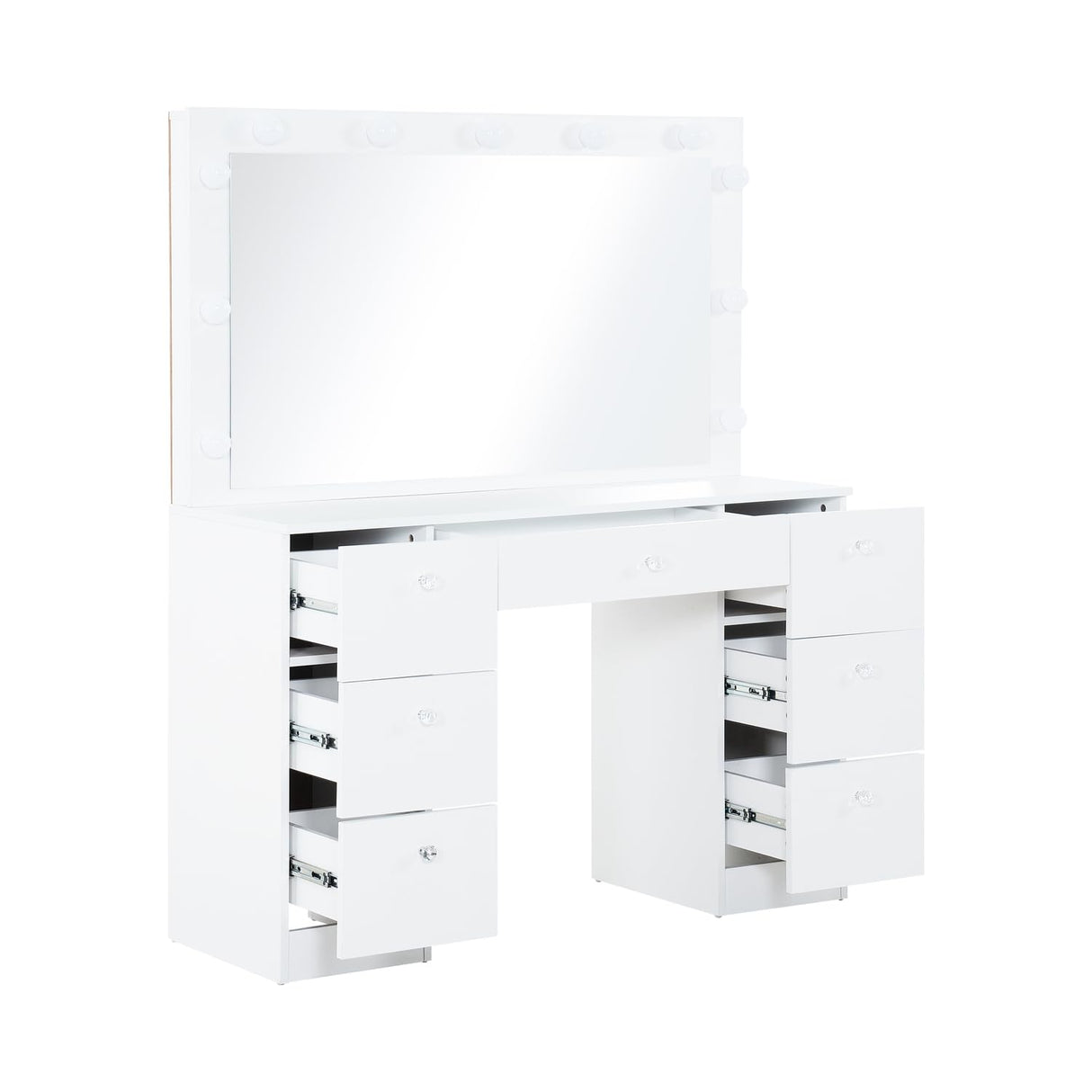 Naomi Home Vera Makeup Vanity with 11 Lights, Vanity Desk with Power Outlet, Makeup Vanity Table with 7 Drawers, Large Mirror, Dressing Vanity Table for Bedroom - White, with Stool Naomi Home