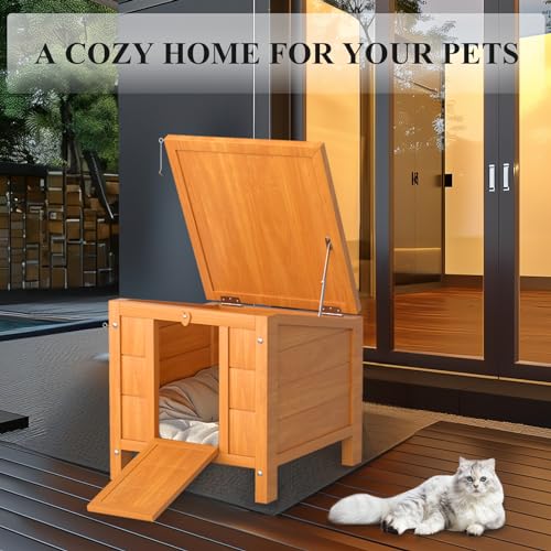 Wooden Cat Litter Box Enclosure Furniture, Weatherproof Cat House Hideout, Guinea Pig Cages with Lockable Door, for Squirrel, Ducks, Tortoises, Pigeons, Small Animals - 16.93" L x 16.54" W x 20.08" H yoyomax