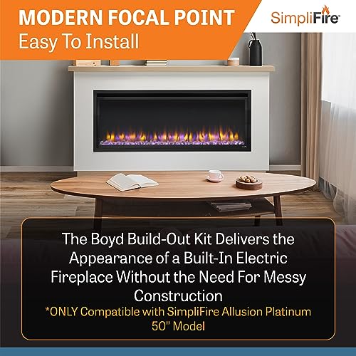 SimpliFire 50-Inch Allusion Platinum Linear Electric Fireplace with Mantel Package, Floor or Floating Install Wall-Mounted Fireplace with Ready-to-Finish Boyd Build-Out Kit, Remote Controlled SIMPLIFIRE