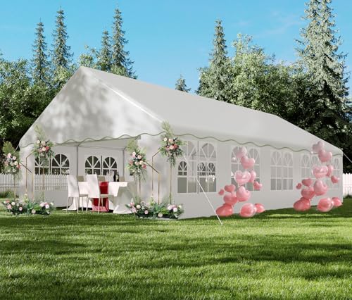 20x32ft Party Tent Heavy Duty Wedding Tent Outdoor Canopy Event Shelters Galvanized Canopy Commercial Tent with Removable Sidewall Windows for Outdoor Events Wedding Birthday Hipicute