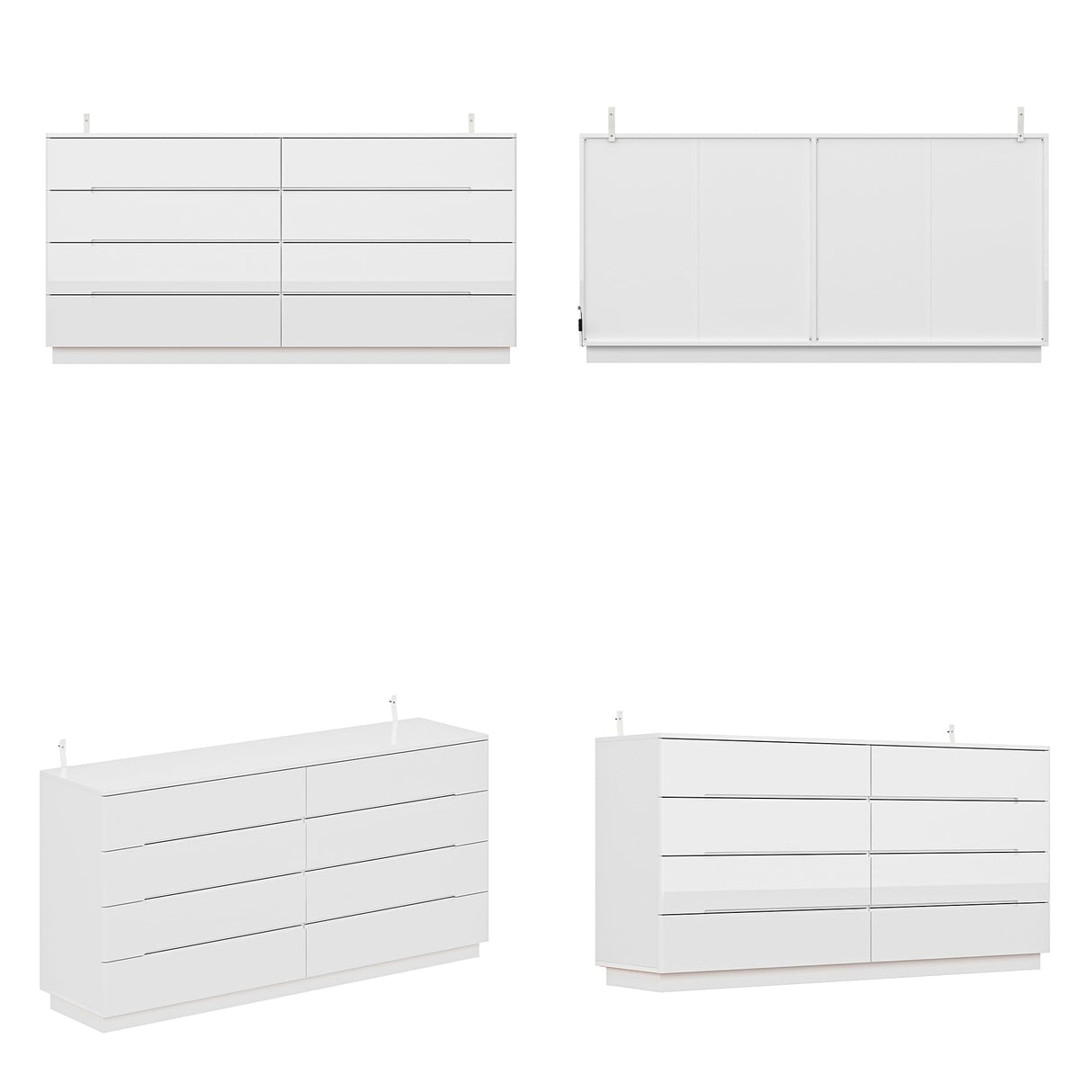 ROMSHINE White Drawer Dresser with LED Light, Modern High Gloss Dresser with 8 Drawers, 63" Long Dresser Double Dresser Storage Chest of Drawer for Bedroom, Living Room, Entryway ROMSHINE