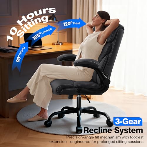 AreShark Office Chair - Executive High Back Breathable Comfy Desk Chair with Lumbar Support - Ergonomic Leather Rolling Swivel Computer Chair with Rock Function for Working Studying Gaming Relaxing AreShark