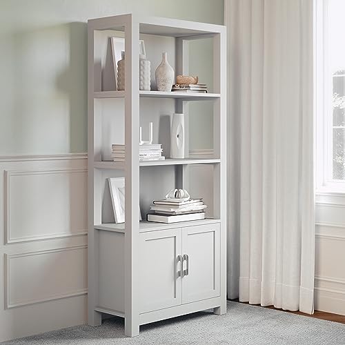 Martha Stewart Hutton Four Tier Shaker Bookcase with Storage Cabinet in Gray with Brushed Nickel Hardware Martha Stewart