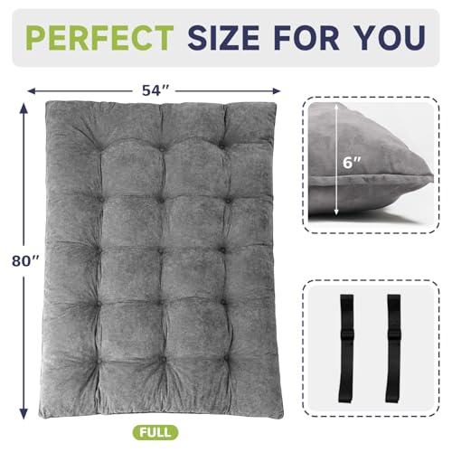 KOSRLY 6" Futon Mattress Full Size, Tufted Futons Sofa Couch Bed with Twisted Rope Design Edging,Versatile Floor Mattress for Adults,Shredded Foam Filling (Frame Not Included Gray, Full) KOSRLY