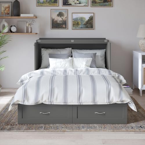 AFI Hamilton Full Murphy Bed Chest with Mattress, Storage, and Built-in Charger in Grey AFI