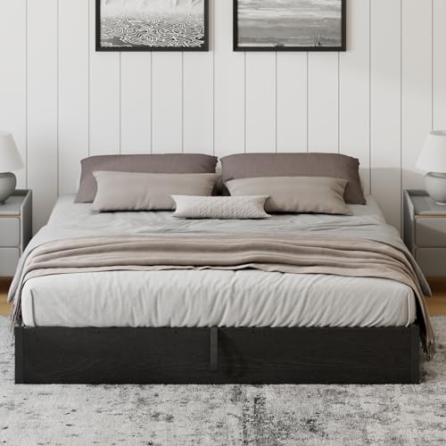 YUMPIE Queen Size Lift-Up Storage Platform Bed Frame, Metal Bed Frame with Wooden Slats Support, Spacious Underneath Storage, No Box Spring Required, Noise-Free, Black YUMPIE
