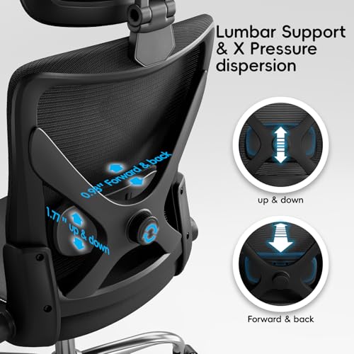 Ergalithic Ergonomic Office Chair-Computer X-Shaped Chair Mesh PU Leather with Adjustable Lumbar Support-Executive Desk Chair High Back with Headrest Flip-Up Arms for Long Hours (Black) Ergalithic