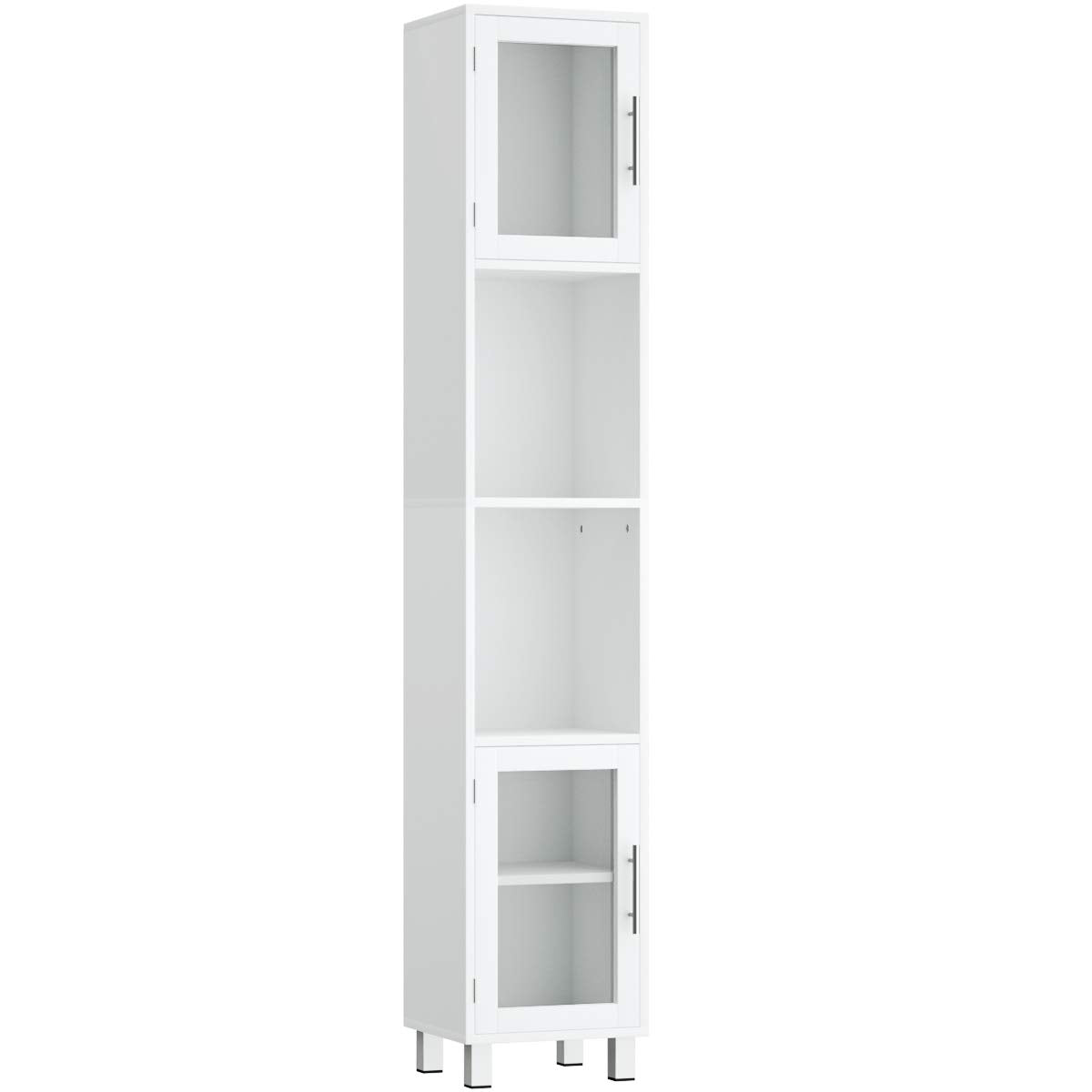 Tangkula Tall Bathroom Cabinet, Home Living Room Wood Storage Cabinet Free Standing w/ 4 Shelves and 2 Glass-Paneled Doors Suitable Tall Bathroom Cabinet Tangkula