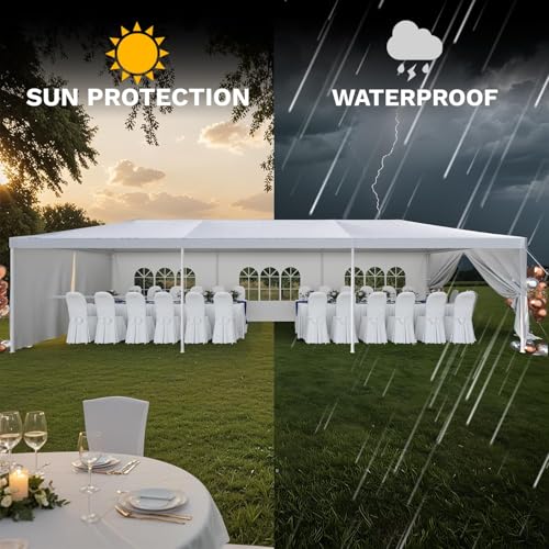 Devoko 10'x30' Outdoor Heavy Duty Canopy Tent, Waterproof Wedding Party Tent with UV Protection & Sidewalls, Wind Resistant Portable Gazebo Shelter for Events,Backyard, Patio, White Devoko