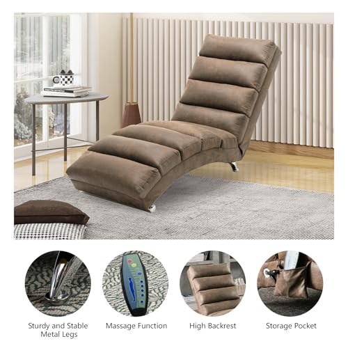 Chaise Lounge Chair Indoor, Upholstered Massage Chair with 5 Modes, Ergonomic Electric Recliner Chair, Modern Long Lounger for Office Bedroom or Living Room (Coffee) BAOMKONG