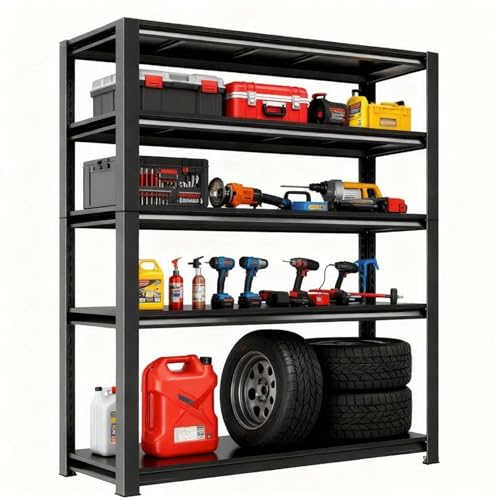 Notmise Adjustable 5-Tier Garage Shelving, Heavy Duty Steel Storage Rack, High Load Capacity, Ideal for Garage, Warehouse, or Home Organization (5-Tier 63" H x 45" W x 18" D) Notmise