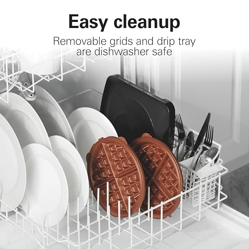 Hamilton Beach Belgian Waffle Maker with Removable PFAS-Free Durathon Nonstick Coated Plates, Easy Flip, Ceramic Grids, Black (26031) Hamilton Beach