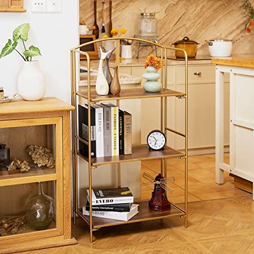 Crofy 3-Tier Gold Folding Bookshelf - Versatile Metal Bookcase for Stylish Storage Crofy