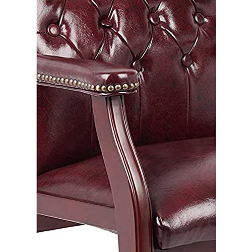 Oakestry Ivy League Executive Guest Chair in Burgundy Vinyl Wood Frame Office Visitor Chair with Mahogany Finish Comfortable Reception Seating for Office Lobby or Waiting Room Oakestry
