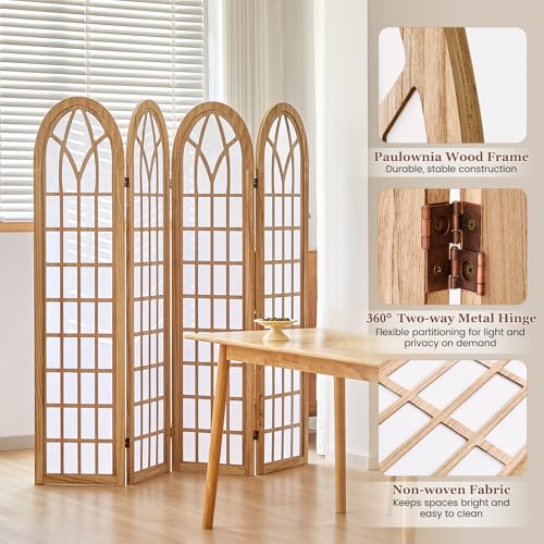 Asnefeli 4 Panel Japanese Room Divider, Shoji Style Partition Divider, Fully Assembled Wooden Privacy Screen for Home Office Bedroom Apartment Decoration, Natual Asnefeli