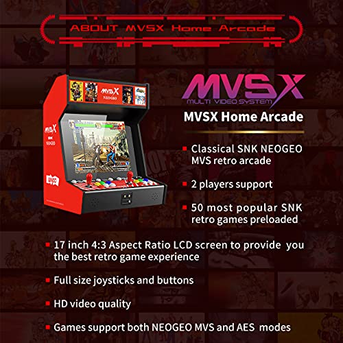 NEOGEO MVSX Arcade and Base with 50 Pre-Loaded SNK Retro Games, 17" Screen Home Entertainment Arcade UNICO