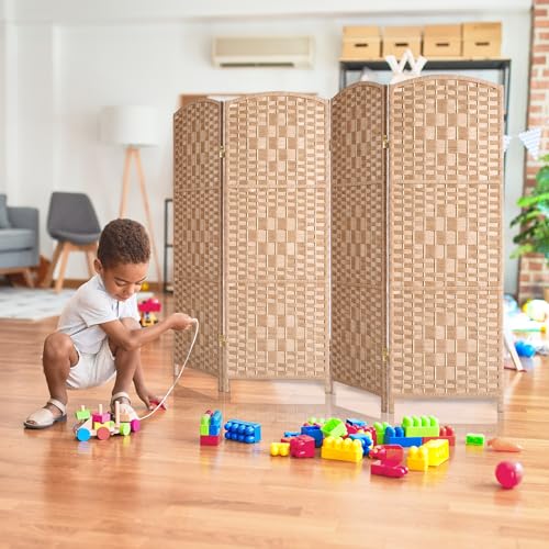 HALLYBEE Small Room Divider, Privacy Screen, Short Room Dividers and Folding Privacy Screens, Foldable Temperary Wall Partitions, 4 Panel Natural Space Separation Separator HALLYBEE