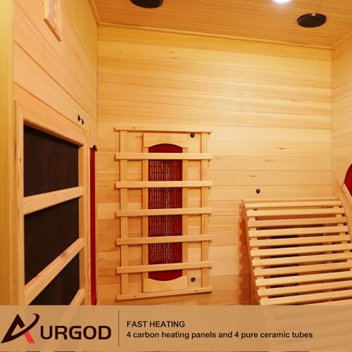 AURGOD Corner Sauna for 1 Person, Infrared Wooden Sauna Room, Luxurious Canadian Hemlock Home Sauna with Recliner, 2300 W 8 Heating Element, Low EMF Full Size Indoor Spa-Fast Delivery AURGOD