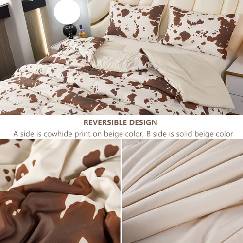 PERFEMET Cow Print King Size Comforter Set Brown and Beige Western Bedding Set Cartoon Animal Pattern Farmhouse Bed Set for Teens Boys Girls Men Women (Beige,King) PERFEMET