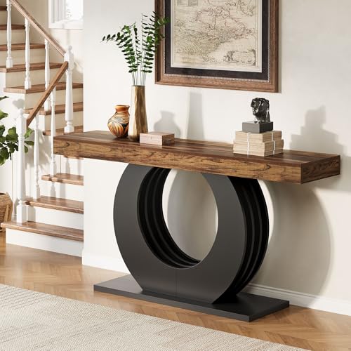 Tribesigns 63-Inch Console Sofa Table, Rustic Industrial Farmhouse Entryway Table, Narrow Long Couch Console Behind Sofa with Black Circle Base for Living Room Hallway, Rustic Brown Tribesigns