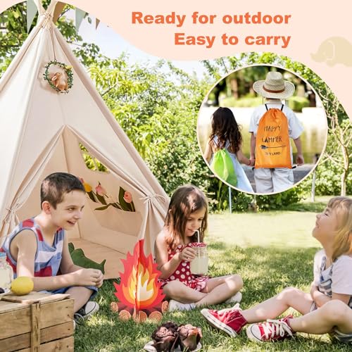Tiny Land Kids-Teepee-Tent with Lights & Campfire Toy & Carry Case, Natural Cotton Canvas Toddler Tent - Washable Foldable Teepee Tent for Kids Tiny Land