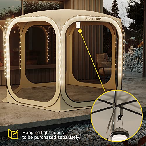 East Oak Screen House Tent Pop-Up, Portable Screen Room Canopy Instant Screen Tent 12 x 12 FT with Carry Bag for Patio, Backyard, Deck & Outdoor Activities, Beige EAST OAK