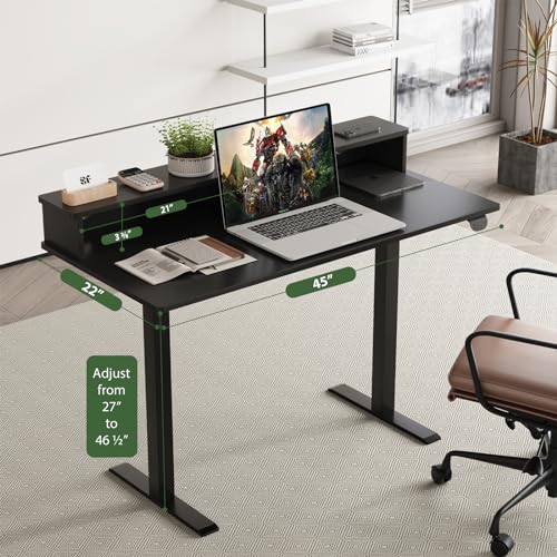Our Modern Space 2-Tier Height Adjustable 45" Electric Standing Desk - Upgraded Ultra Durable Home Office Large Rectangular Computer Table or Laptop Sit Stand Workstation - Black Our Modern Space