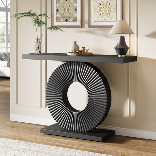 Tribesigns Modern Entryway Console Table, 39 inch Wooden Narrow Sofa Table Behind Couch with Geometric Base, Contemporary Accent Table for Living Room, Entrance, Hallway, Black Tribesigns