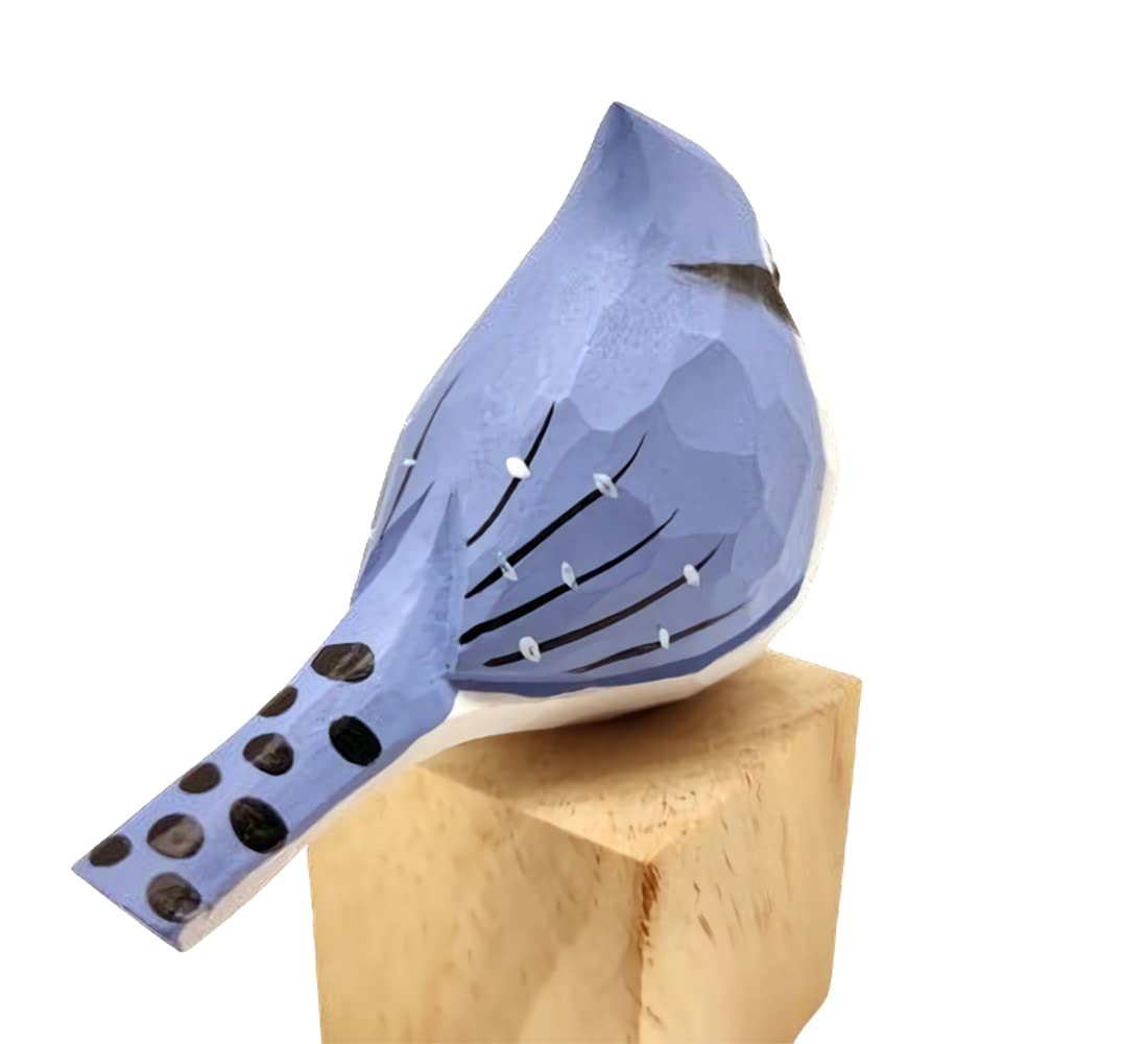 TALKLEK Hand Carved Wooden Bird Figurines, Creative Small Bird Statue for Home Decor, Bird Gifts for Bird Lovers (Blue Jay) TALKLEK