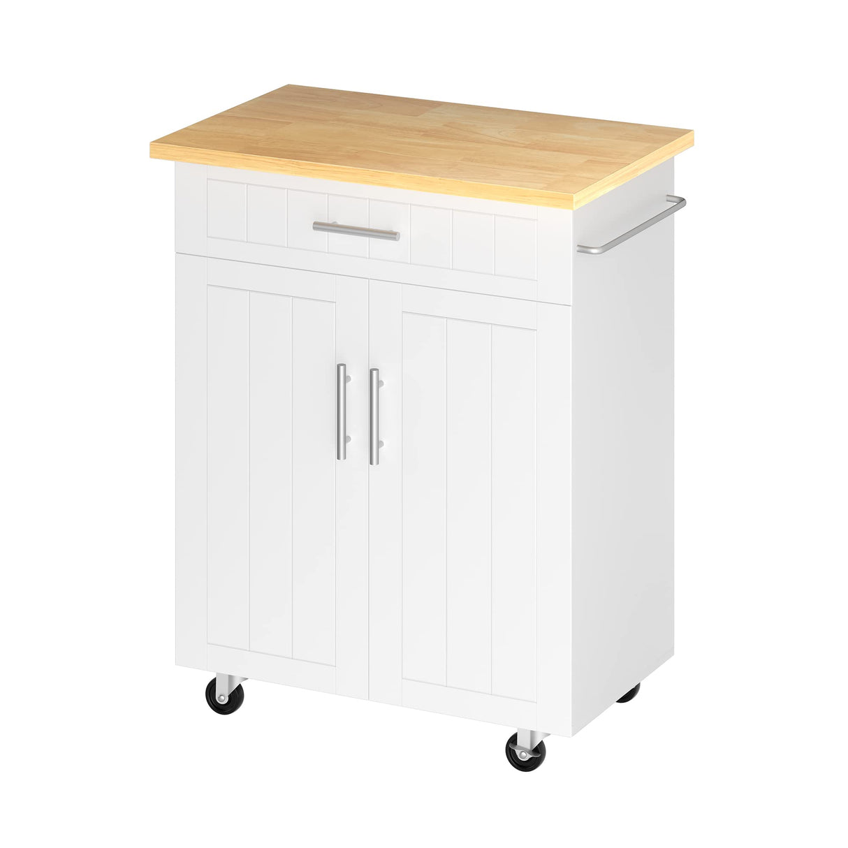 JY QAQA 26" Kitchen Island on Wheels with Storage Cabinet Kitchen Cart Cabinet with Shelves, Cart Handle for Towel Rack or Free Mobility, Portable Islands for Kitchen,White JY QAQA PET