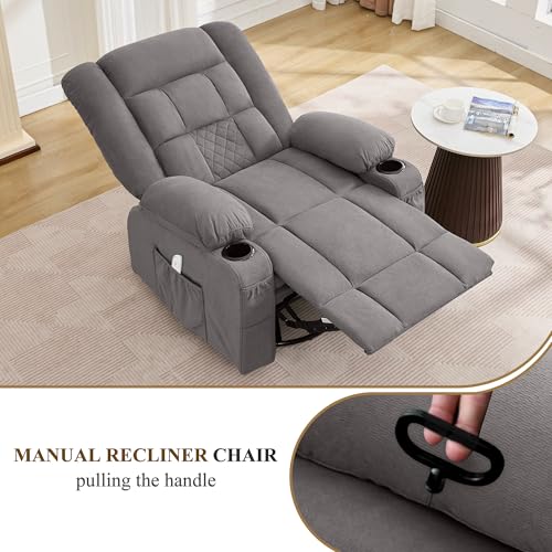 MAHOMICO Oversized Massage Swivel Recliner Chair with 4-Point 3D Kneading Massage and Heat for Living Room with Rocking Function 2 Cup Holders, USB Charge Port