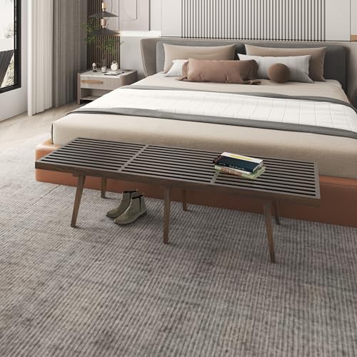 LeisureMod 72” Wide Platform Bench with Rectangular Rubberwood Frame and Beech Wood Legs Slatted Design for Modern Home, Bedroom, Living Room, Hallway Inwood Collection (Dark Walnut, 6 Feet) LeisureMod