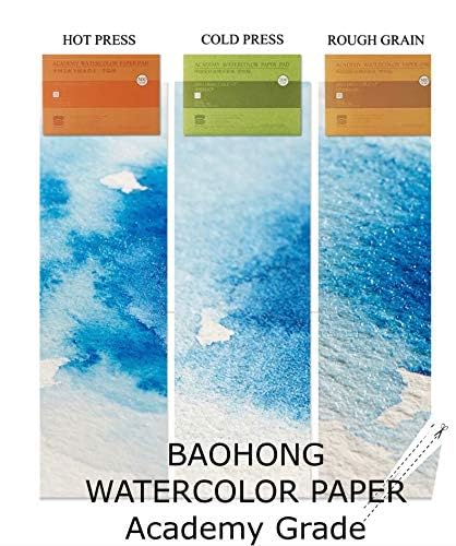 Watercolor Paper Block, BAOHONG Academy Grade Watercolor Block, 100% Cotton, Acid-Free, 140LB/300GSM, Cold Press Textured, 20 Sheets per Block (Cold Press 4.9" x7“”) BAOHONG