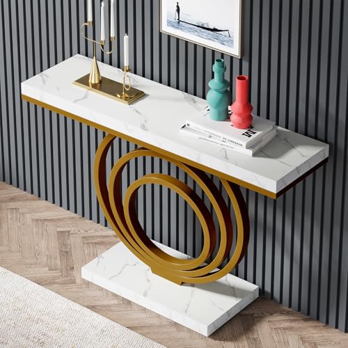 Tribesigns 41-Inch Gold Entryway Table, Modern Console Table Narrow Long, Contemporary Accent Table for Living Room, Hallway, Entrance, Faux Marble Veener Top Tribesigns