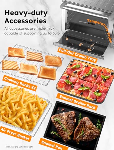 Nuwave Bravo XL Pro Air Fryer Toaster Oven, Improved 100% Super Convection, Quicker & Crispier Results, 100 Presets, Multi-Layer Even Cooking, 50-500F, Smart Probe, PFAS Free, 30QT, Stainless Steel Nuwave