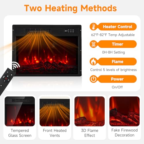 Breezestival 58" Fireplace TV Stand, Modern Entertainment Center for TVs Up to 70”, TV Console with Storage Cabinets, Media Console for Living Room, Brown TV Stand and Black Fireplace Breezestival