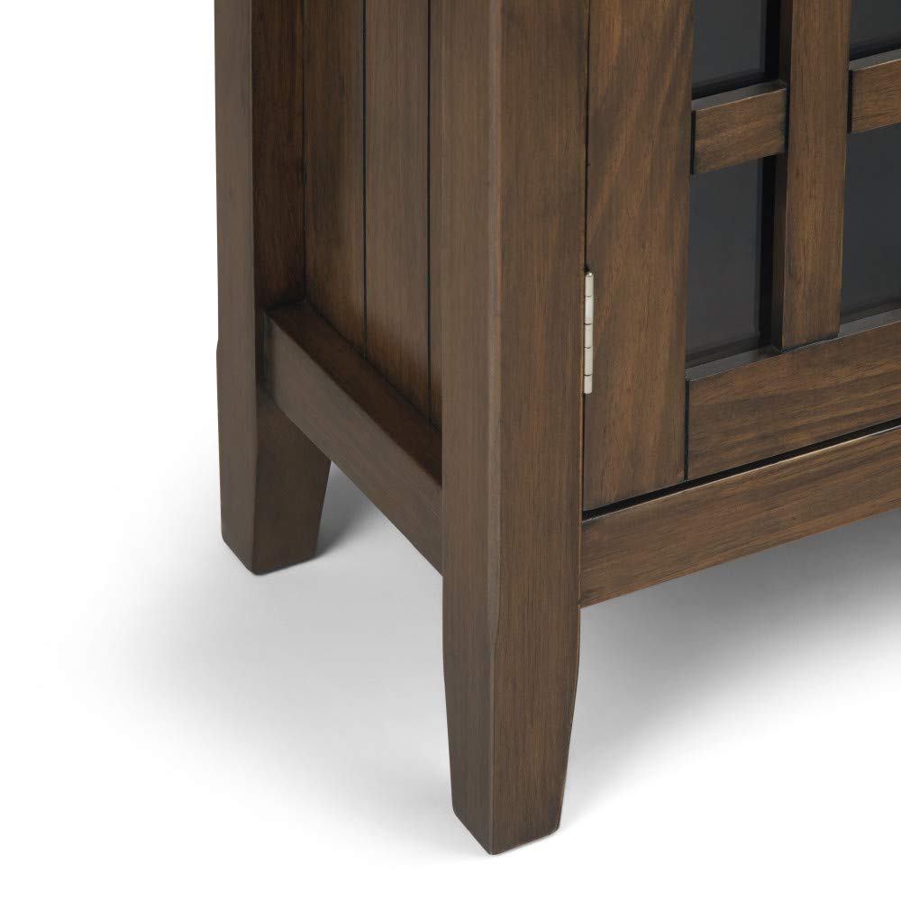 SIMPLIHOME Bedford SOLID WOOD 32 inch Wide Transitional Low Storage Media Cabinet in Rustic Natural Aged Brown, with 2 Tempered Glass Doors, 2 SIMPLIHOME